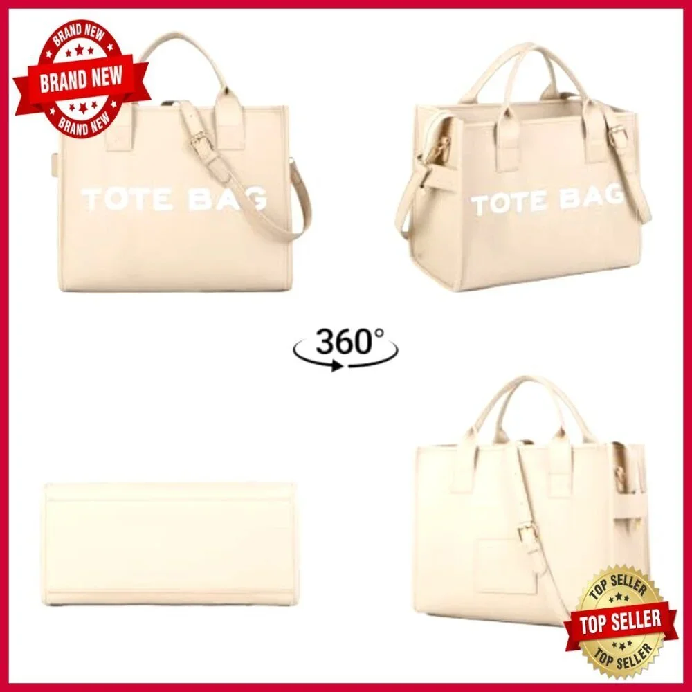 PU Leather Tote Bag with Adjustable Strap, Spacious Work Handbag